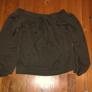 Olive Green, off the shoulder/destructed top